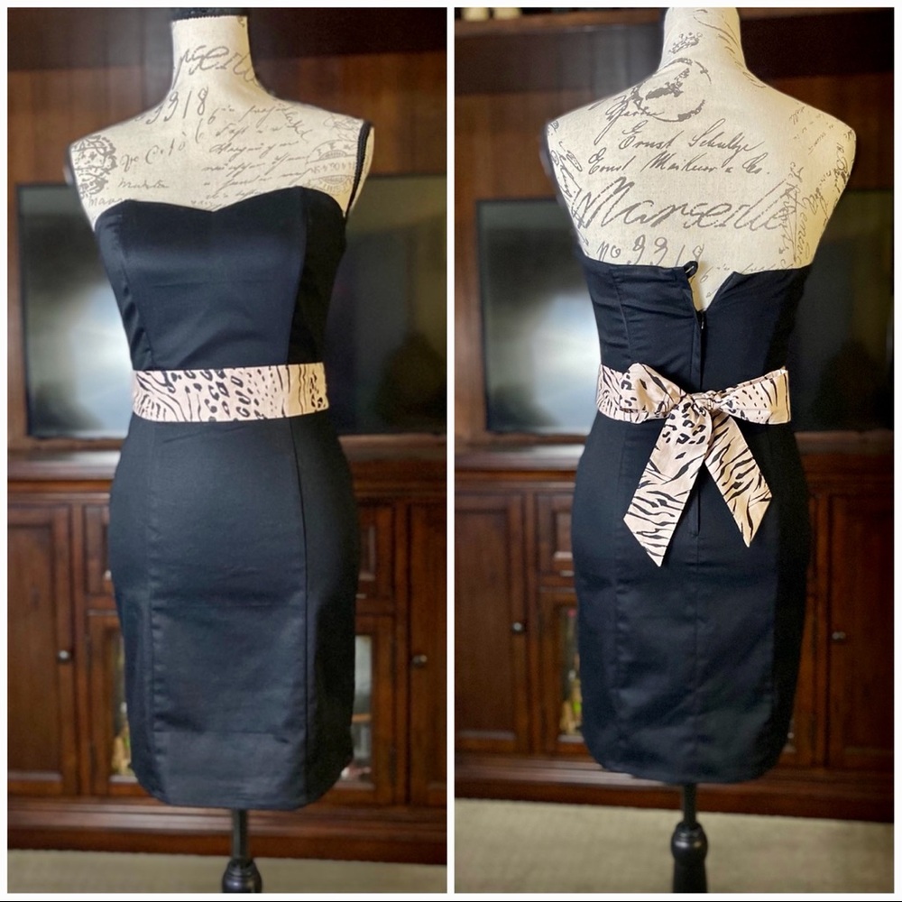 H&M Strapless Bodycon Black Dress with Waist Tie Size S black